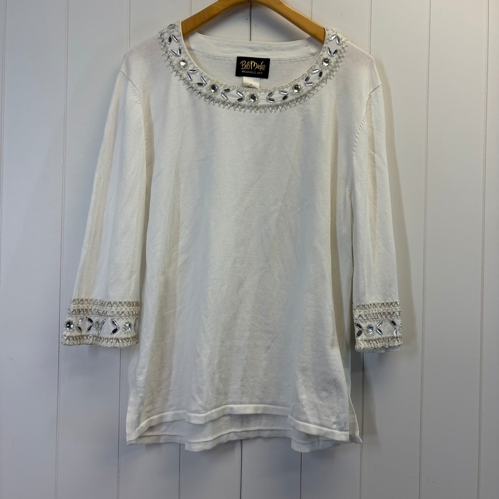 Vintage Bob Mackie Wearable Art Old Money Beaded Sweater Women Size XL Festive